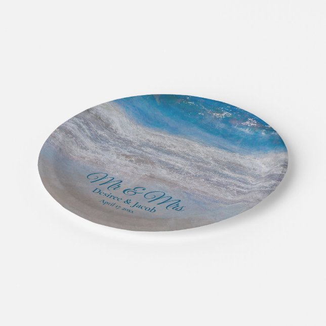Beach Blue Tropical Ocean Waves Coastal Wedding Paper Plate (Angled)