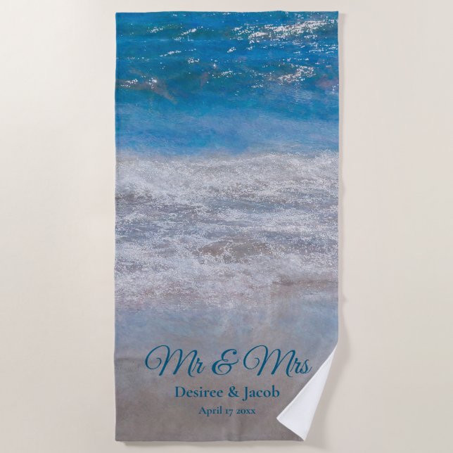 Beach Blue Tropical Ocean Waves Coastal Wedding Towel (Front)