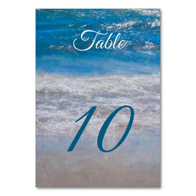 Beach Blue Tropical Ocean Waves Table Number (Front)
