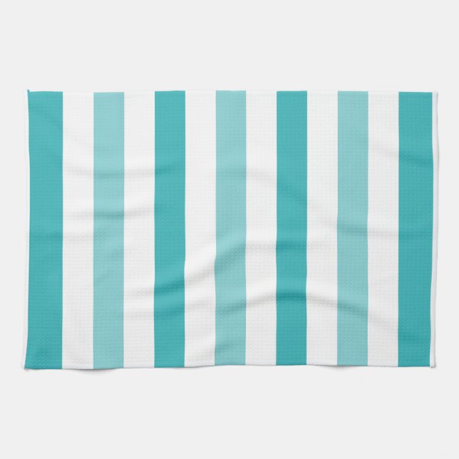 Beach Blue Turquoise Stripes Tea Towel (Horizontal)