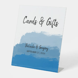 Beach Blue Watercolor Wedding Cards & Gifts Pedestal Sign