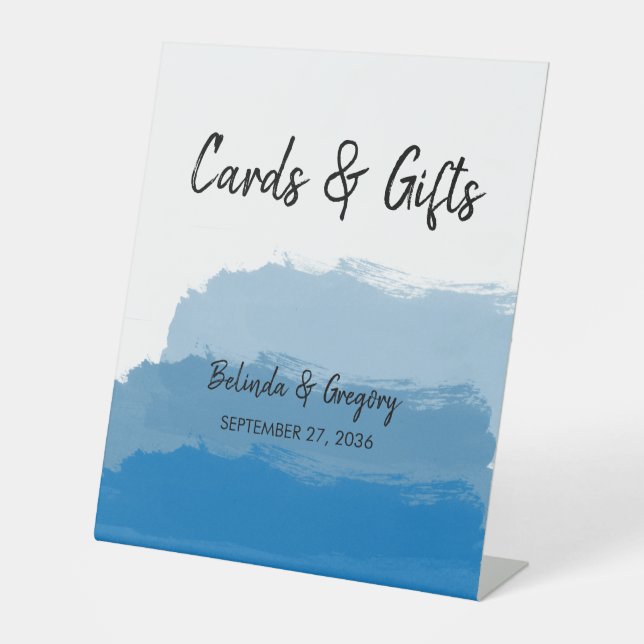 Beach Blue Watercolor Wedding Cards & Gifts Pedestal Sign (Front)