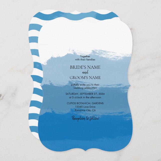 Beach Blue Watercolor Wedding Invitations (Front/Back)