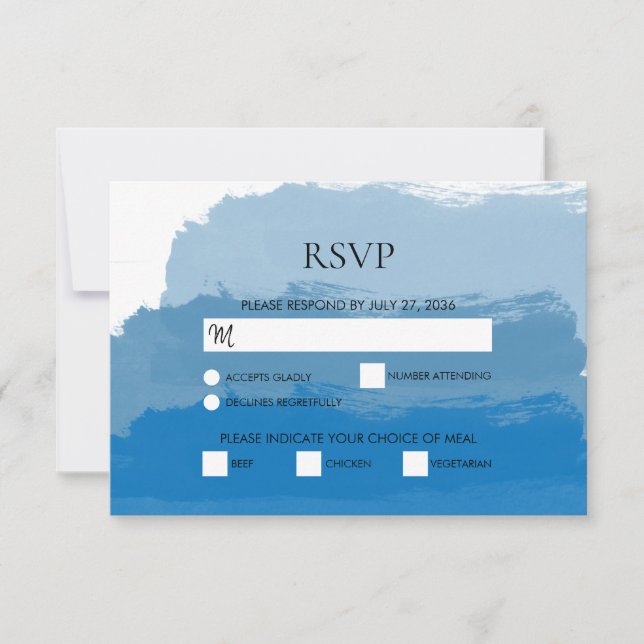 Beach Blue Watercolor Wedding RSVP Cards (Front)