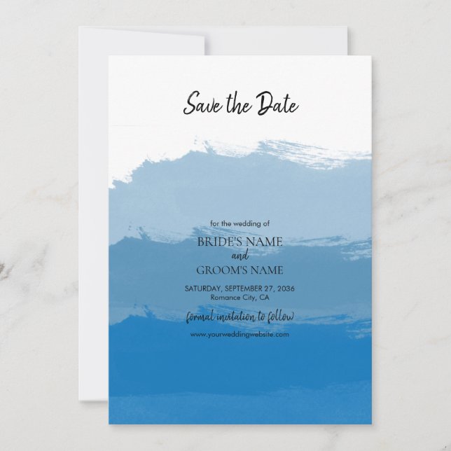 Beach Blue Watercolor Wedding Save The Date (Front)