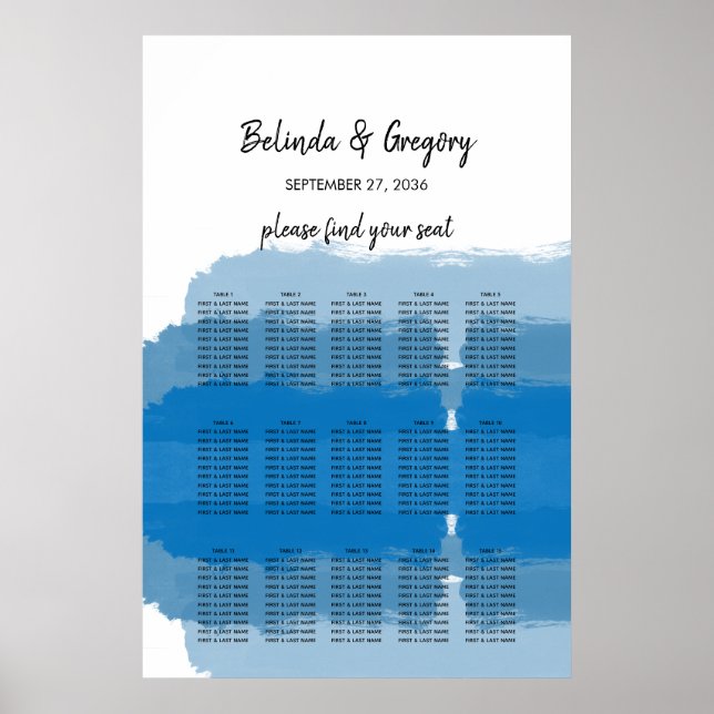 Beach Blue Watercolor Wedding Seating Chart (Front)