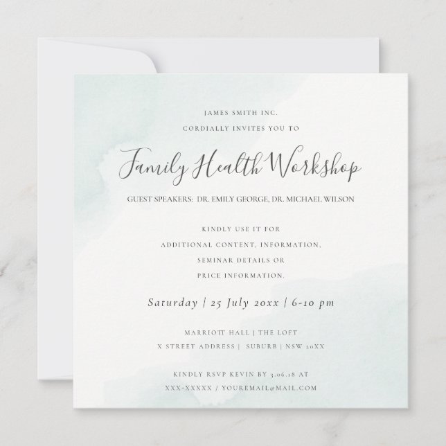 BEACH BLUE WATERCOLOUR BRUSH STROKE WORKSHOP EVENT INVITATION (Front)