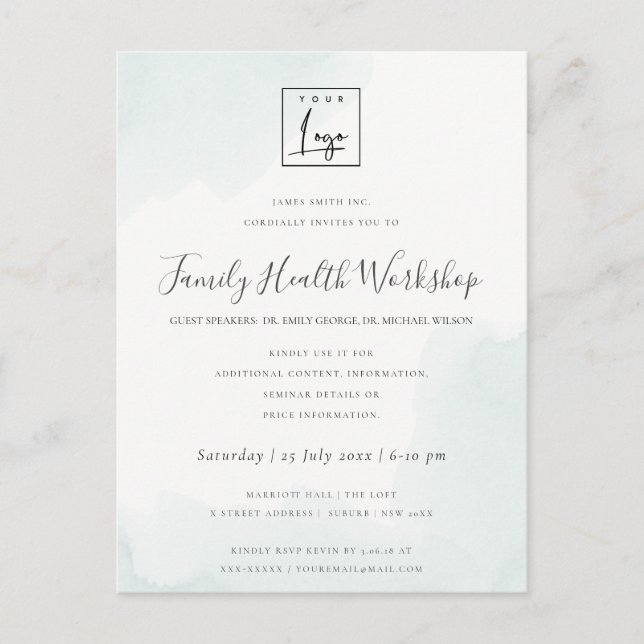 BEACH BLUE WATERCOLOUR BRUSH STROKE WORKSHOP EVENT POSTCARD (Front)