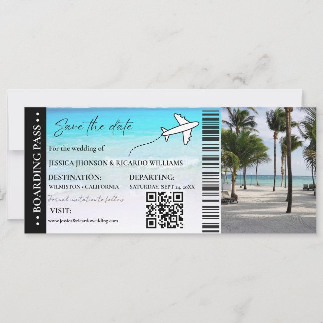 Beach Boarding pass wedding save the date ticket Invitation (Front)