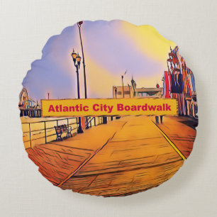 Beach Boardwalk pop Art Round Cushion