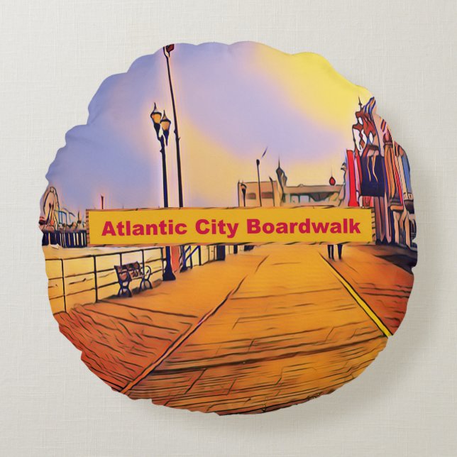 Beach Boardwalk pop Art Round Cushion (Front)
