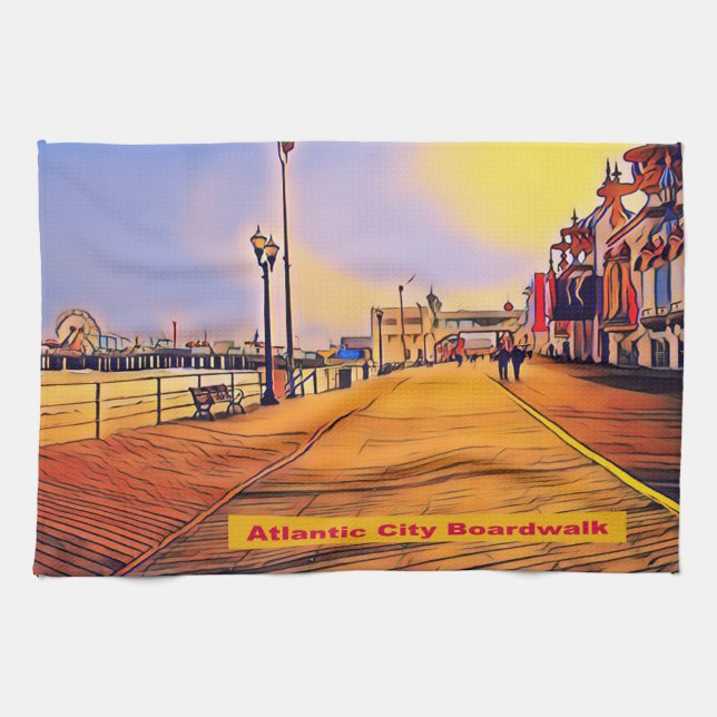Beach Boardwalk Pop Art Tea Towel (Horizontal)