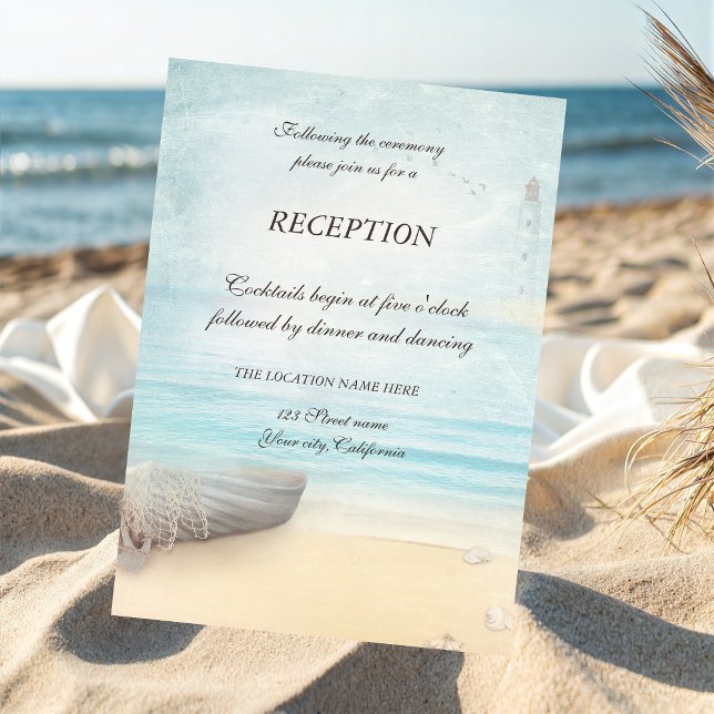 Beach Boat Lighthouse Reception Invitation (Creator Uploaded)