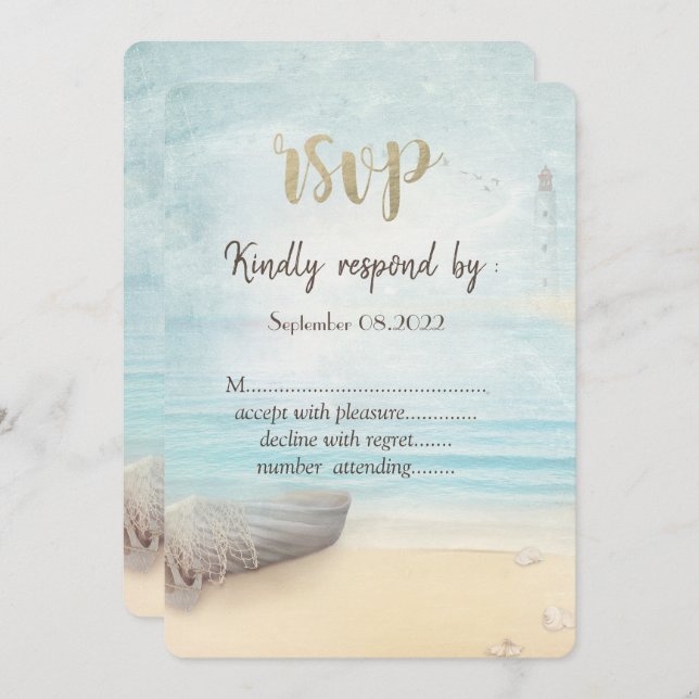 Beach Boat Lighthouse  RSVP  Invitation (Front/Back)