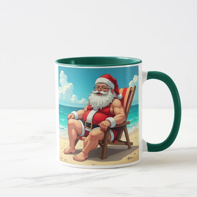 Beach Body Santa Mug (“Santa’s off-duty—sun, sand, and sleigh-free relaxation!”)