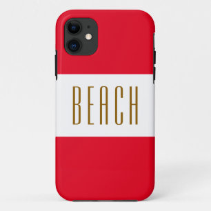 BEACH Bold Sporty Fun Bright Red White Stripes Case-Mate iPhone Case