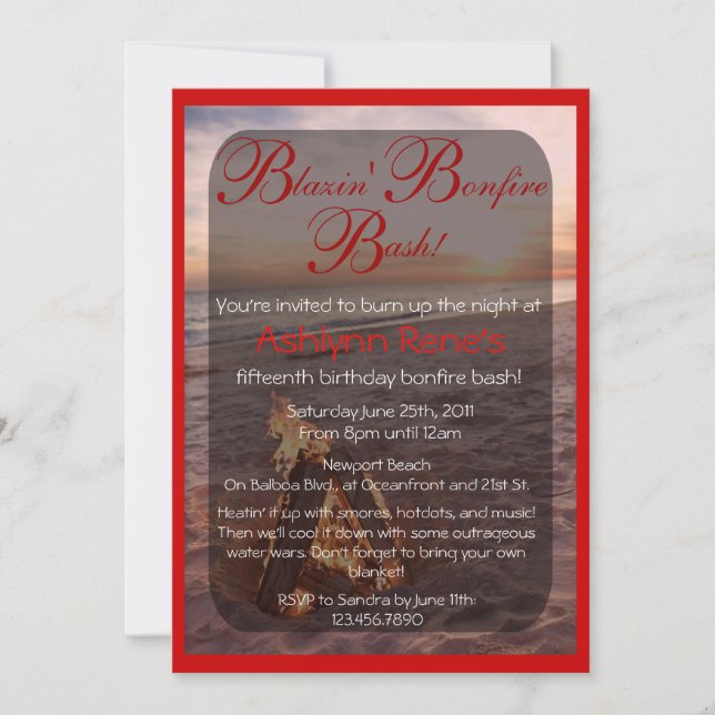 Beach Bonfire Invitation (Front)