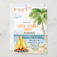 Beach bonfire party theme invitation