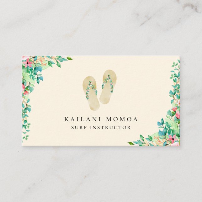 Beach Botanical Flip Flops Business Card (Front)