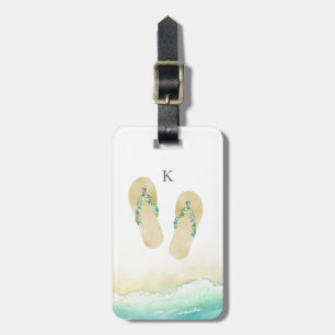 Beach Botanical Flip Flops Monogram Luggage Tag