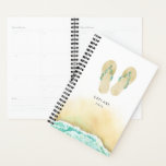 Beach Botanical Floral Flip Flops Planner<br><div class="desc">Pretty watercolor botanical embellished flip flops and sandy beach,  personalised planner. Personalise text,  customise font style,  colour and size. Background colour shown in white can be customised as well.</div>