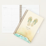 Beach Botanical Floral Flip Flops Planner<br><div class="desc">Pretty watercolor botanical embellished flip flops and sandy beach,  personalised planner. Personalise text,  customise font style,  colour and size. Background colour shown in sandy beige can be customised as well.</div>