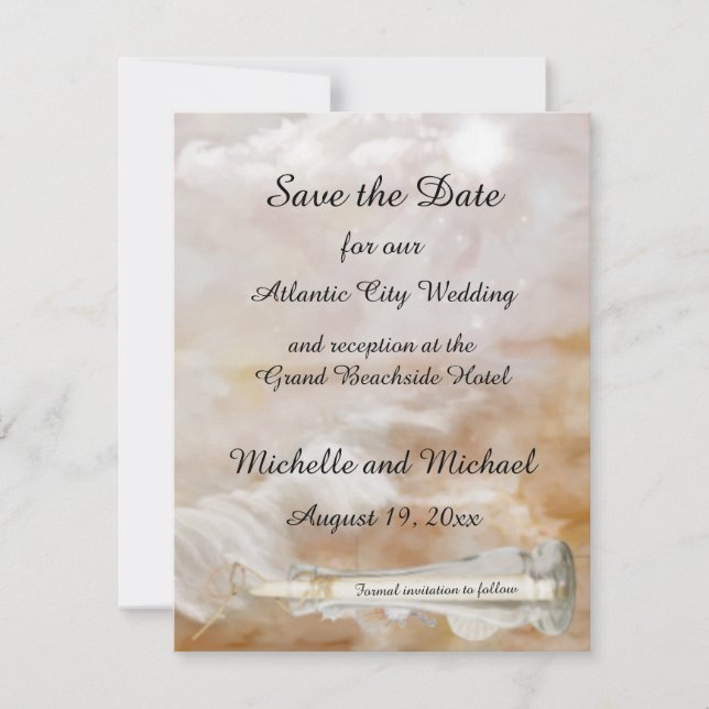 Beach Bottle Save the Date Wedding Announcement (Front)