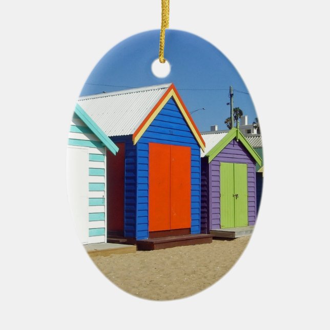 Beach Box Hut Melbourne Australia Ceramic Tree Decoration (Front)