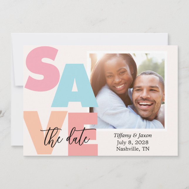 Beach Breeze Tropical Theme Photo Save the Date (Front)