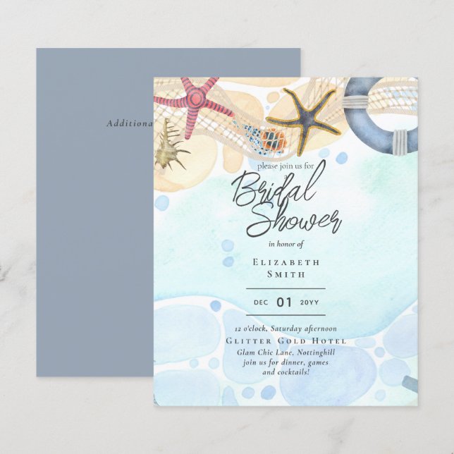 Beach Bridal Shower Coastal Nautical Invitation (Front/Back)