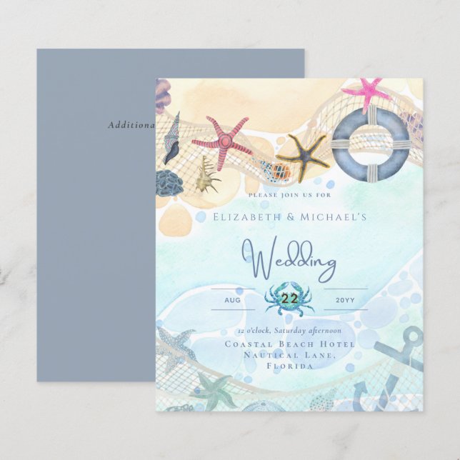 Beach Bridal Shower Coastal Nautical Invitation (Front/Back)