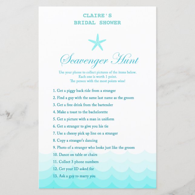 Beach Bridal Shower Game, Nautical, Mermaid (Front)