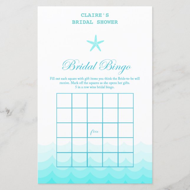 Beach Bridal Shower Game, Nautical, Mermaid (Front)