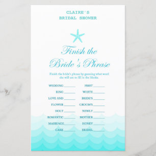 Beach Bridal Shower Game, Nautical, Mermaid