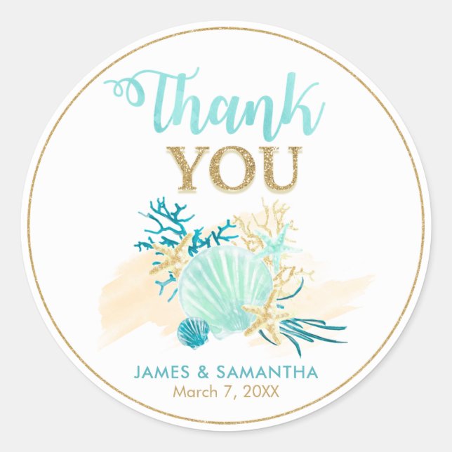 Beach Bridal Shower Thank You Classic Round Sticker (Front)