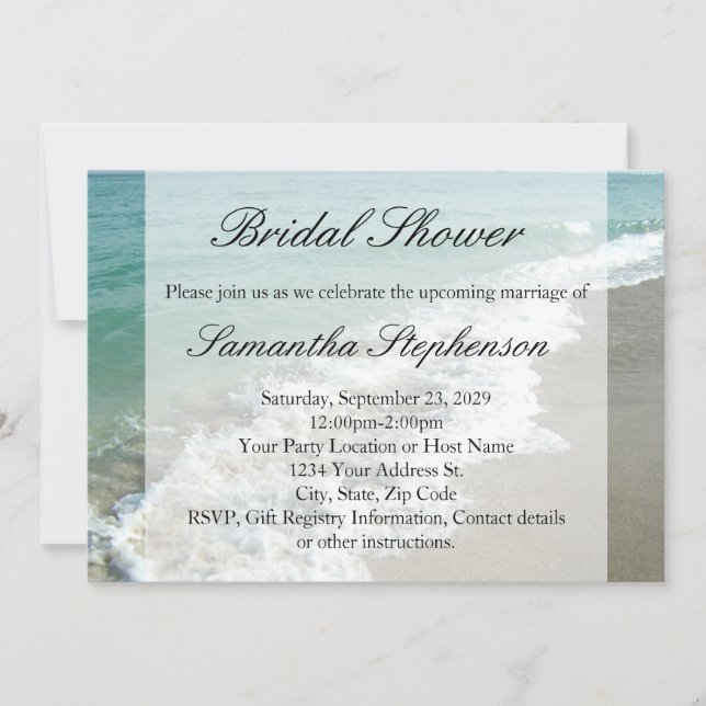Beach Bridal Shower, White Ocean Surf Invitation (Front)
