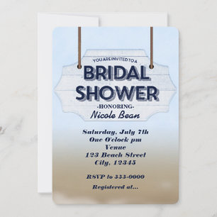 Beach Bridal Shower White Wood Sign Invitations