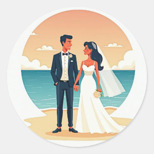Beach Bride & Groom Loveheart Sticker