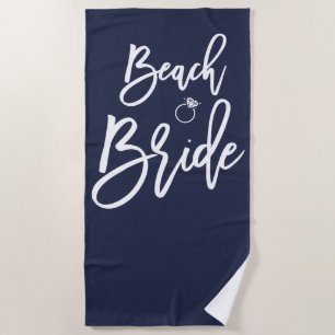 Beach Bride Towel With Ring Navy Blue