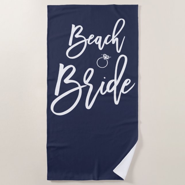 Beach Bride Towel With Ring Navy Blue (Front)