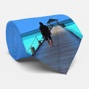Beach Bridge Ocean Blue Water Vacation Necktie