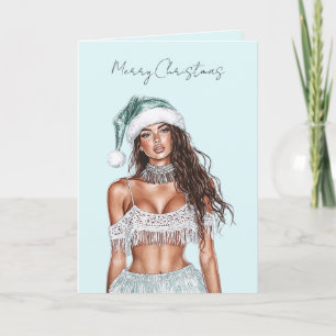 Beach Brown Hair Lady Christmas   Card
