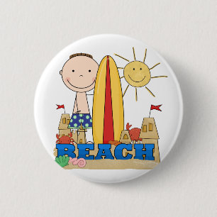 BEACH Brunette Boy Tshirts and Gifts 6 Cm Round Badge
