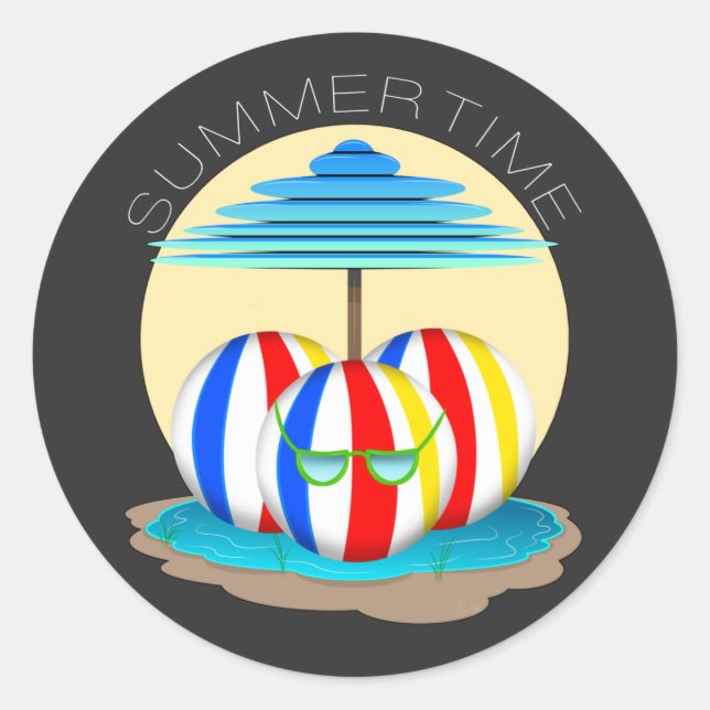 Beach Buddies Beat the Heat: Sun's Out, Fins Out! Classic Round Sticker (Front)