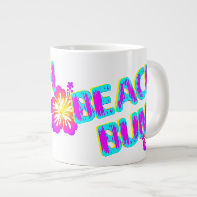 Beach Bum Funny Saying Pink Large Coffee Mug (Front Right)