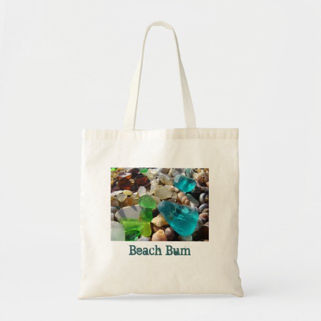 Beach Bum tote bags Agate Rocks Seaglass Shells (Front)