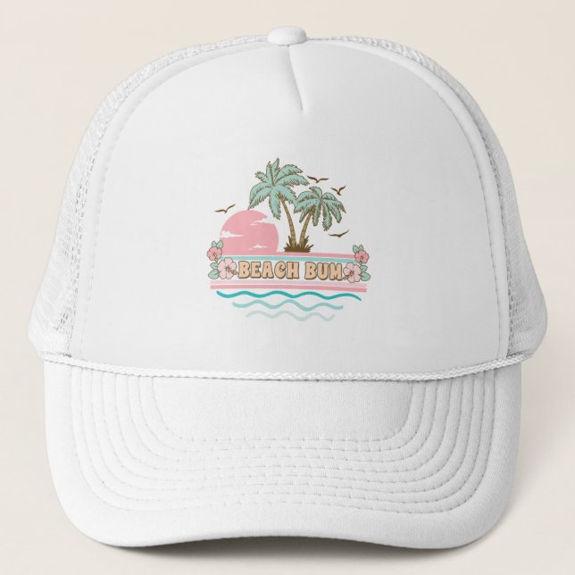 Beach Bum Tropical Beach Summer Trucker Hat (Front)