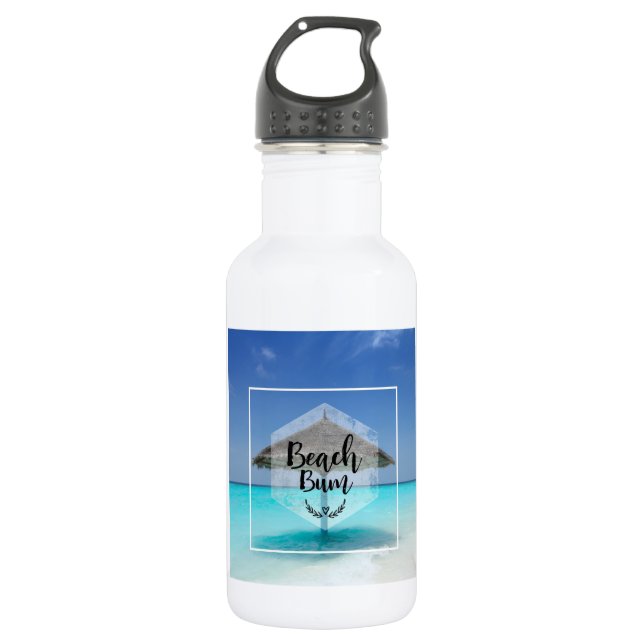 Beach Bum Typography - Umbrella on Tropical Beach 532 Ml Water Bottle (Front)
