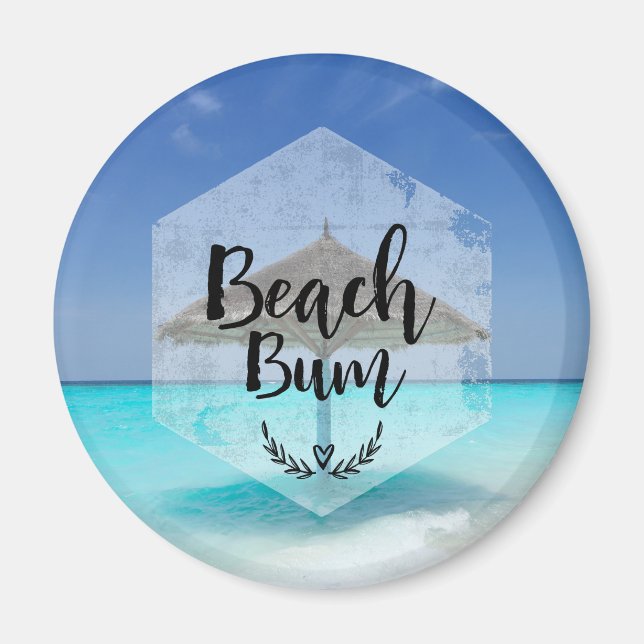 Beach Bum Typography - Umbrella on Tropical Beach Magnet (Front)