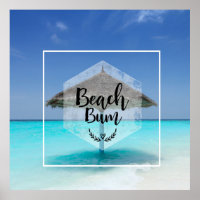 Beach Bum Typography - Umbrella on Tropical Beach